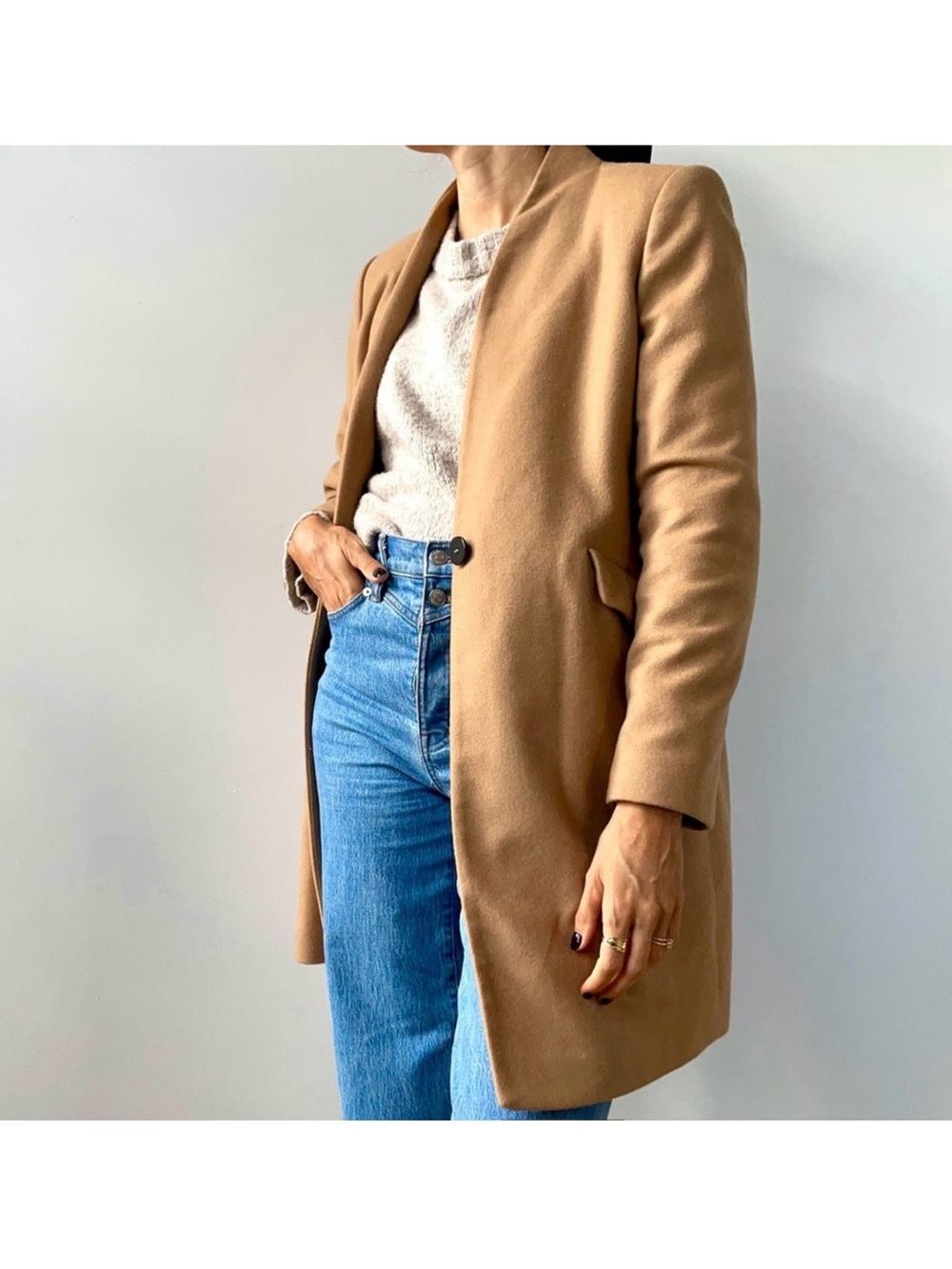 MANGO wool overcoat in camel, size M